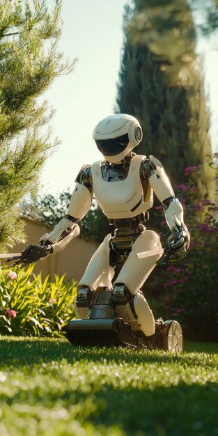 Vue d'un robot qui s'occupe des jardins