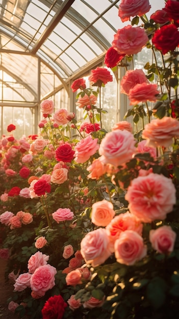 Photo gratuite vue de rose en fleurs à effet de serre