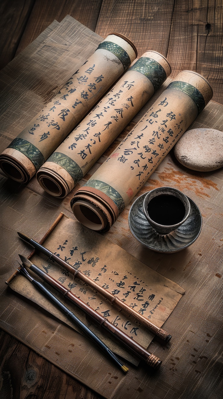 Photo gratuit vue d'un rouleau ancien pour écrire et documenter l'histoire