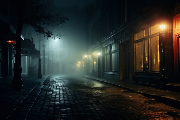 Vue d'une rue sombre et effrayante la nuit