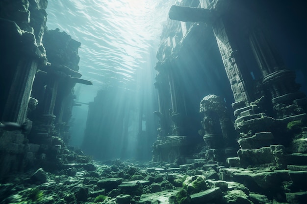 Photo gratuite vue des ruines archéologiques sous-marines du bâtiment