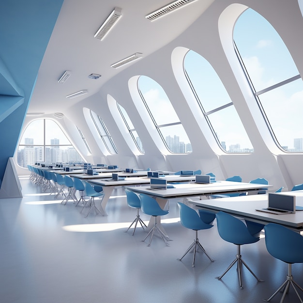 Photo gratuite vue d'une salle de classe futuriste et high-tech pour les étudiants