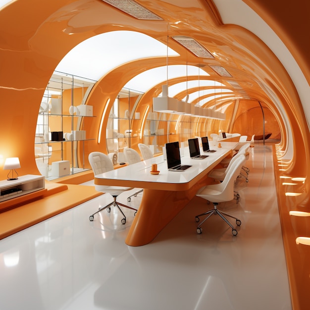 Vue d'une salle de classe futuriste pour les étudiants