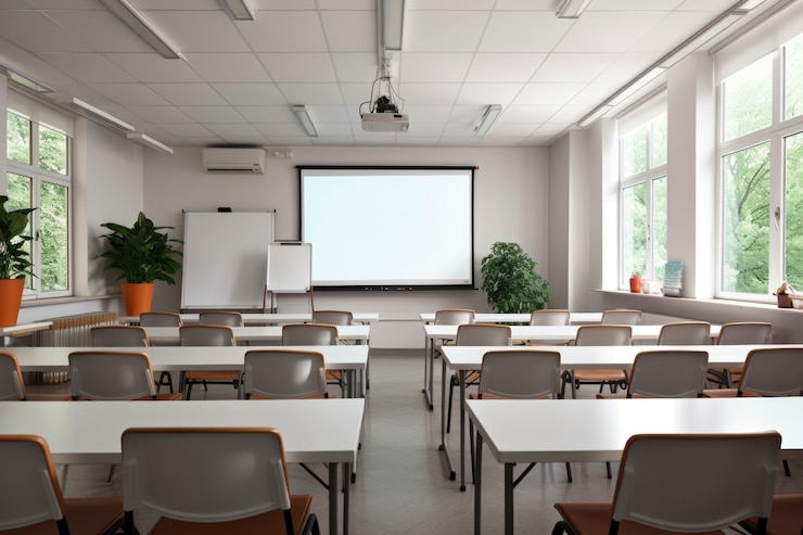 Photo gratuit vue d'une salle de classe moderne à l'école
