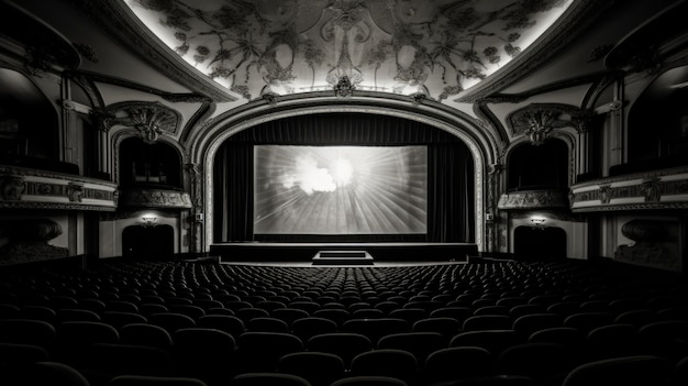 Vue de la salle de théâtre en noir et blanc