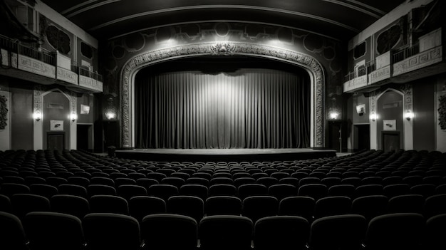 Photo gratuite vue de la salle de théâtre en noir et blanc