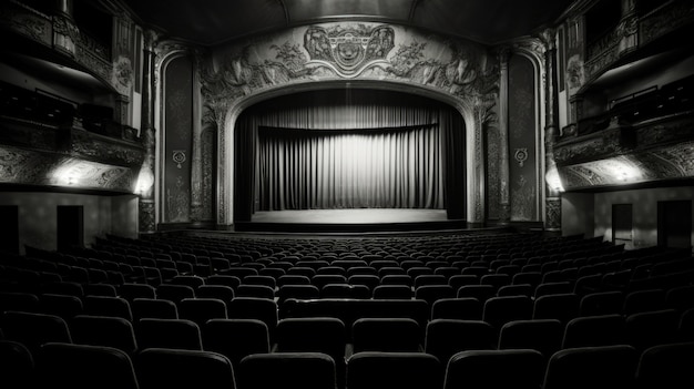 Photo gratuite vue de la salle de théâtre en noir et blanc