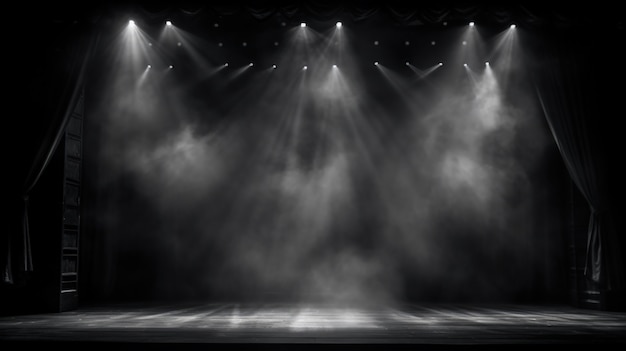 Photo gratuite vue de la scène de théâtre en noir et blanc