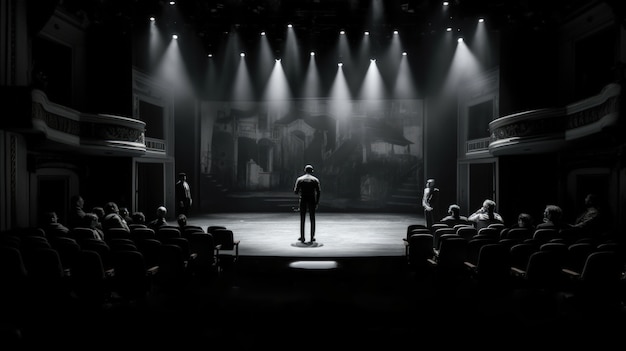 Photo gratuite vue de la scène de théâtre en noir et blanc