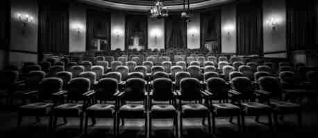 Photo gratuite vue des sièges en noir et blanc du théâtre