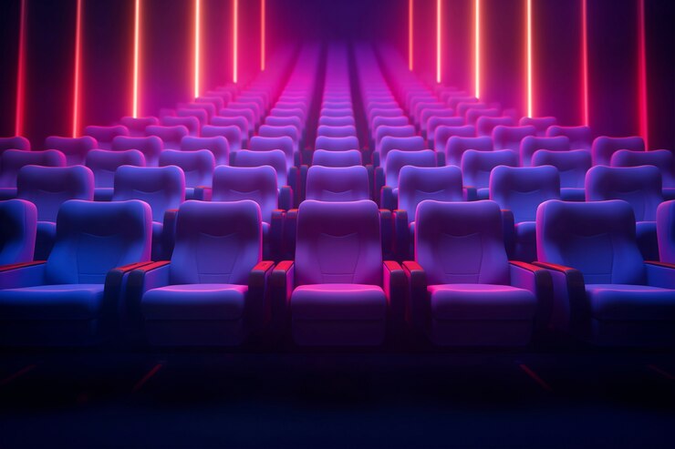 Vue des sièges d'une salle de cinéma 3D