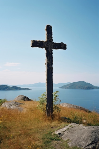 Photo gratuite vue d'une simple croix religieuse en 3d