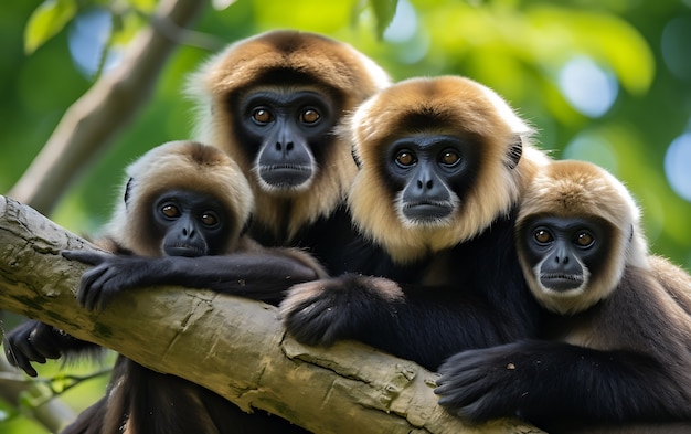 Vue des singes gibbons sauvages dans la nature