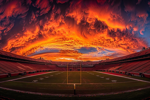 Photo gratuite vue d'un stade de football vide avec un ciel fantastique et rêveur