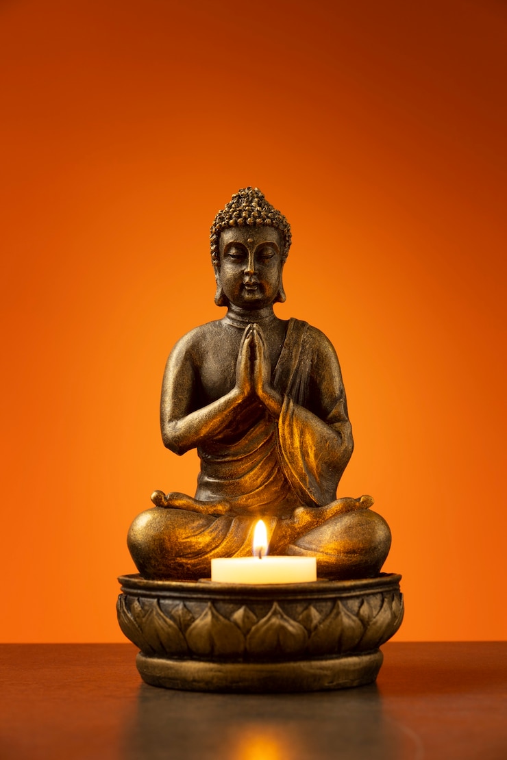 Photo gratuit vue de la statuette de bouddha pour la paix et la détente