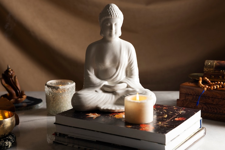 Photo gratuit vue de la statuette de bouddha pour la tranquillité et la méditation