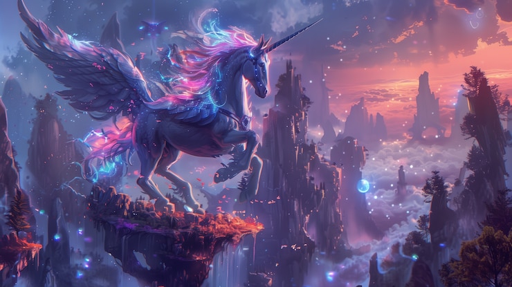 Photo gratuit vue de style artistique numérique de la licorne fantastique