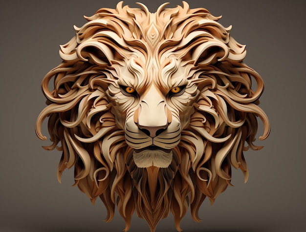 Photo gratuite vue d'une tête de lion féroce en 3d avec \mane