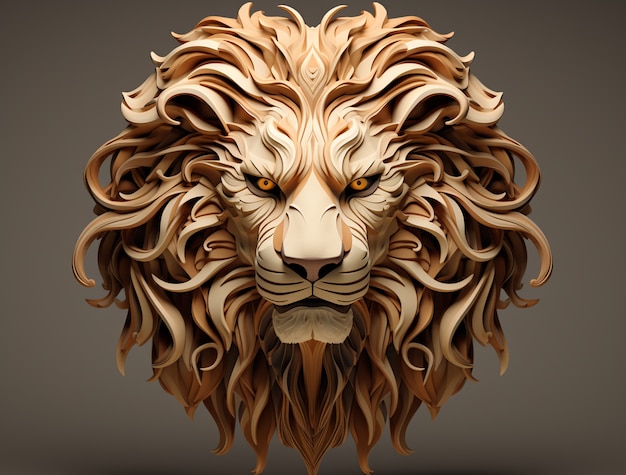 Vue d'une tête de lion féroce en 3D avec \mane