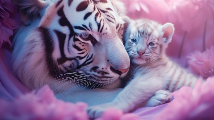 Photo gratuit vue d'un tigre sauvage féroce avec son petit