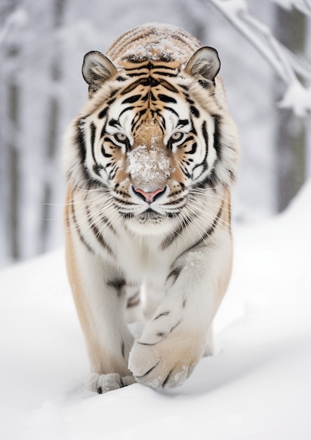 Vue d'un tigre sauvage avec de la neige