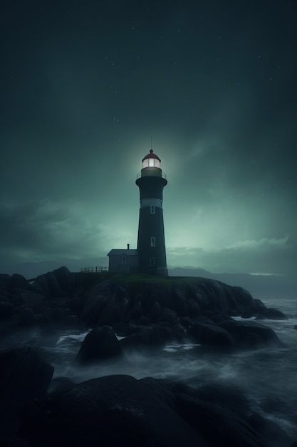 Photo gratuite vue de la tour du phare avec phare lumineux