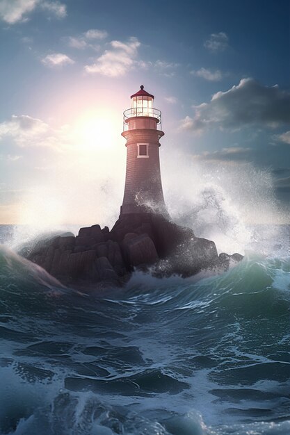 Vue de la tour du phare avec phare lumineux