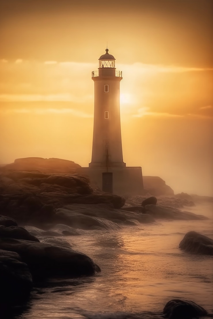 Photo gratuit vue de la tour du phare avec phare lumineux