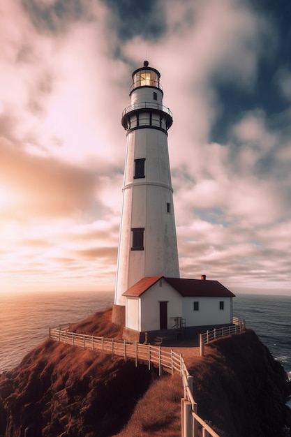 Vue de la tour du phare avec phare lumineux