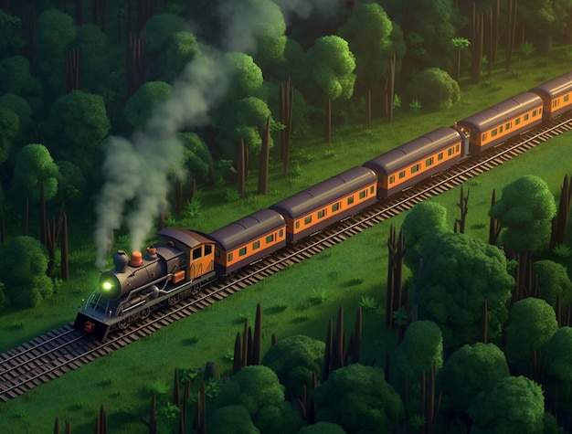 Vue d'un train moderne 3D avec paysage naturel