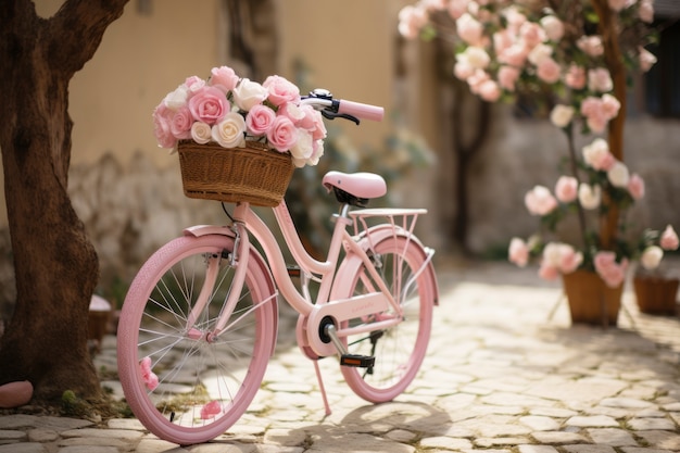 Photo gratuite vue sur vélo avec panier de fleurs