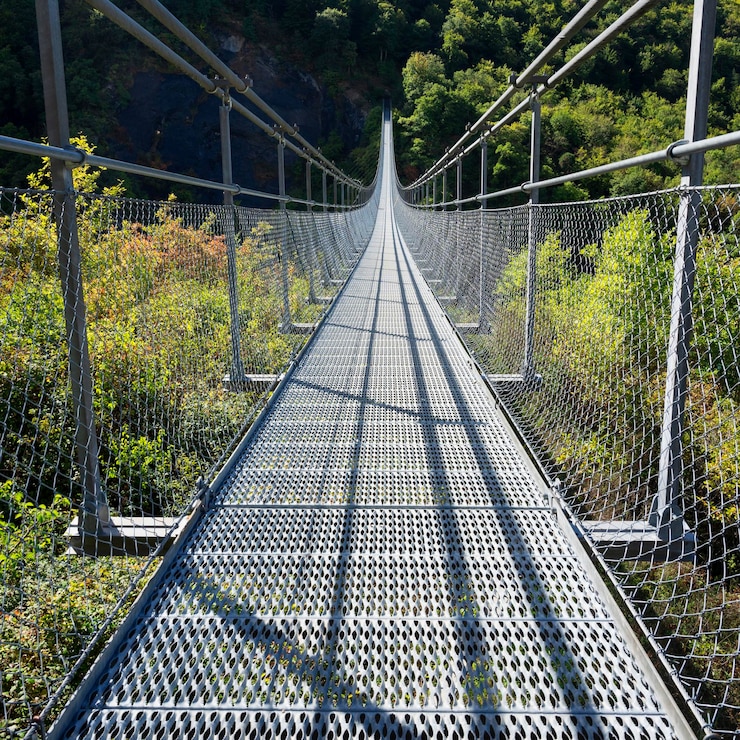 Photo gratuit vue verticale sur la passerelle himalayenne traversant le drac près du lac de monteynard