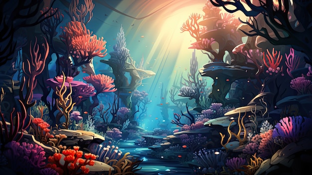 Photo gratuite vue de la vie marine sous-marine en style dessin animé