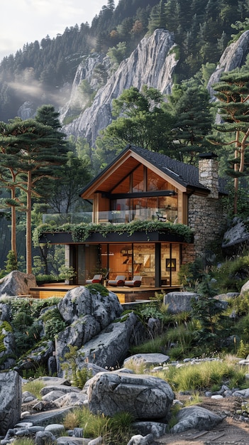 Vue de la villa de luxe avec une conception architecturale moderne
