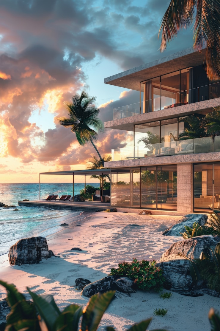 Photo gratuit vue de la villa de luxe avec une conception architecturale moderne