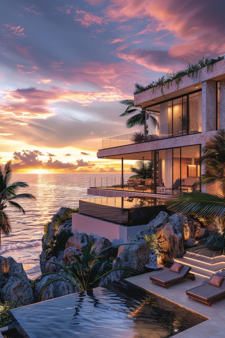 Photo gratuit vue de la villa de luxe avec une conception architecturale moderne
