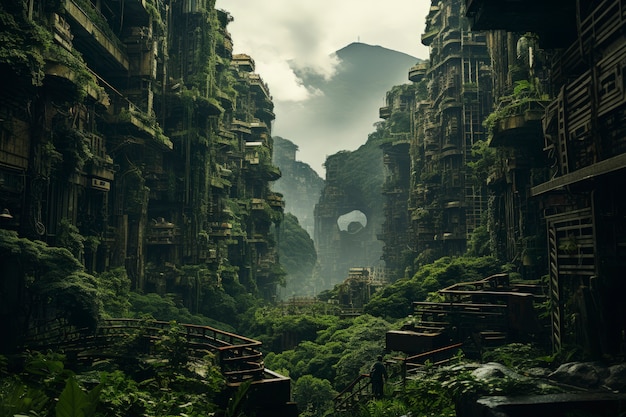 Photo gratuite vue d'une ville futuriste avec verdure et végétation