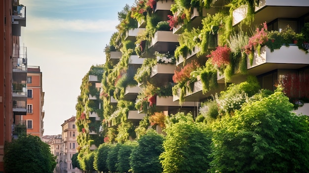 Photo gratuite vue de la ville avec des immeubles d'appartements et de la végétation verte