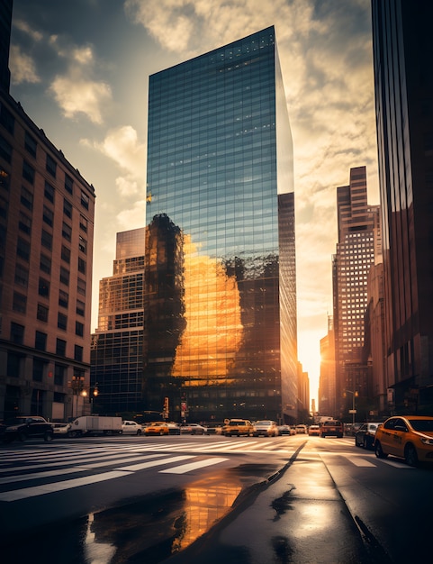 Photo gratuite vue de la ville de new york au coucher du soleil