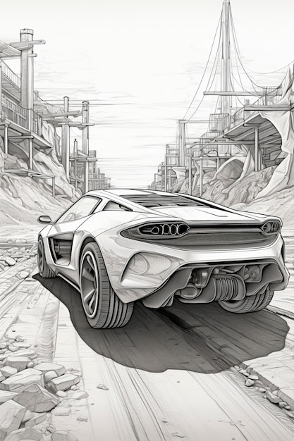 Vue d'une voiture 3D en style croquis