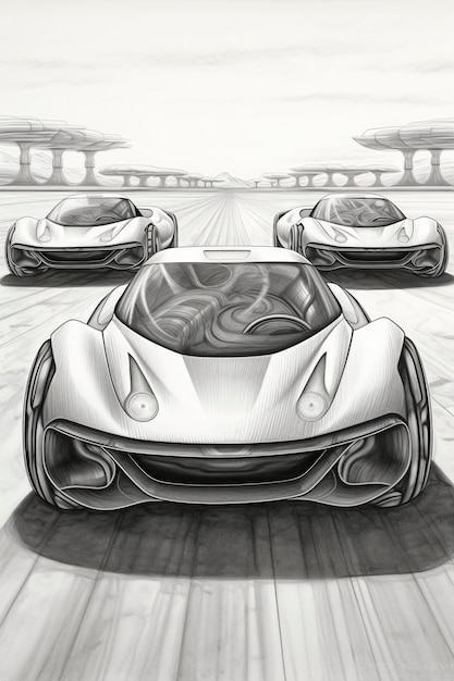 Photo gratuite vue d'une voiture 3d en style croquis