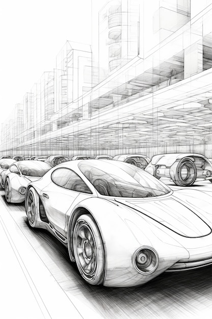 Photo gratuite vue d'une voiture 3d en style croquis