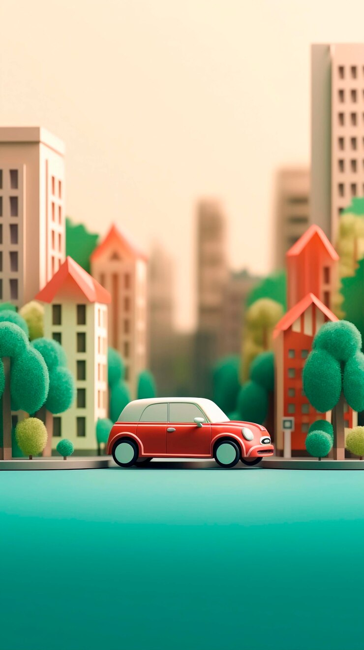 Photo gratuit vue de la voiture 3d avec la ville