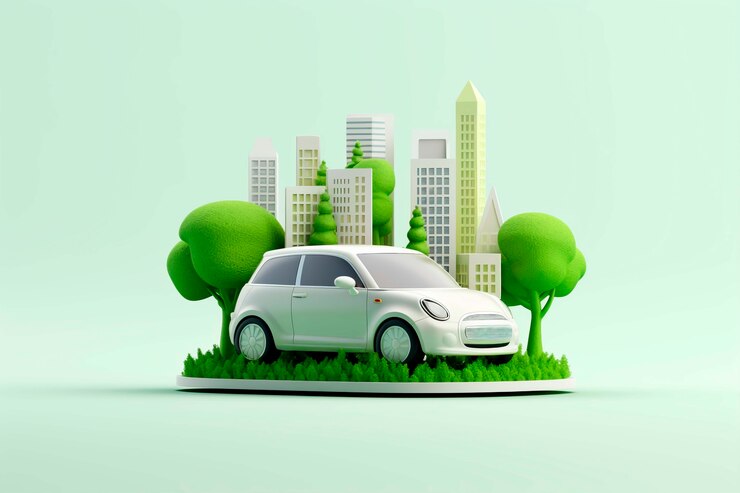 Photo gratuit vue de la voiture 3d avec la ville