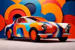 Photo gratuite vue d'une voiture tridimensionnelle avec un motif coloré