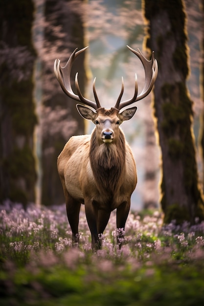 Photo gratuite vue des wapitis sauvages dans la nature