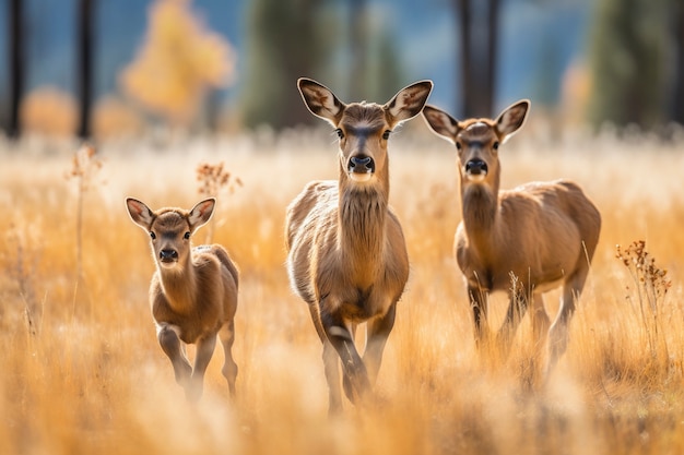 Photo gratuite vue des wapitis sauvages dans la nature