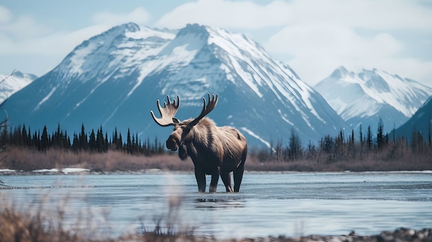 Photo gratuite vue sur les wapitis sauvages errant dans le paysage naturel