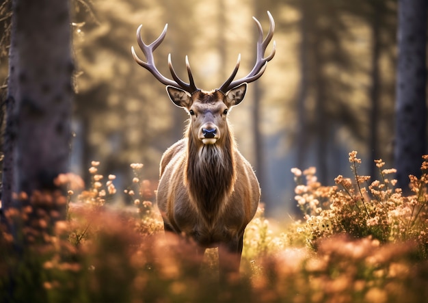 Photo gratuite vue sur les wapitis sauvages avec paysage naturel