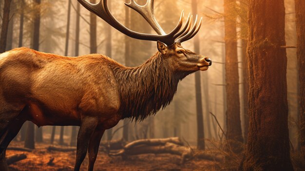 Wapiti sauvage dans la nature avec paysage sauvage